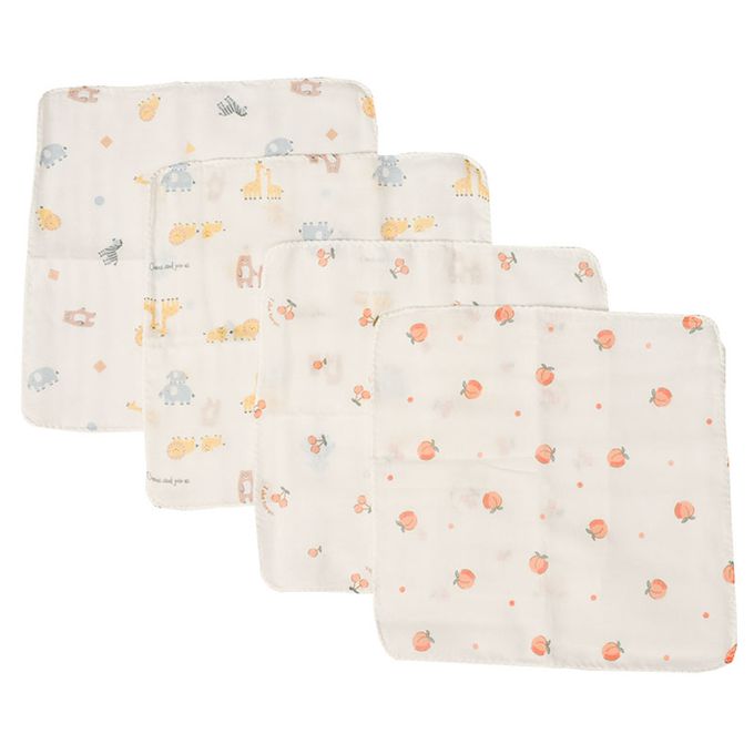 akachan honpo - 棉紗手帕20入-動物、水果-米白色 (23.5cm×23.5cm)