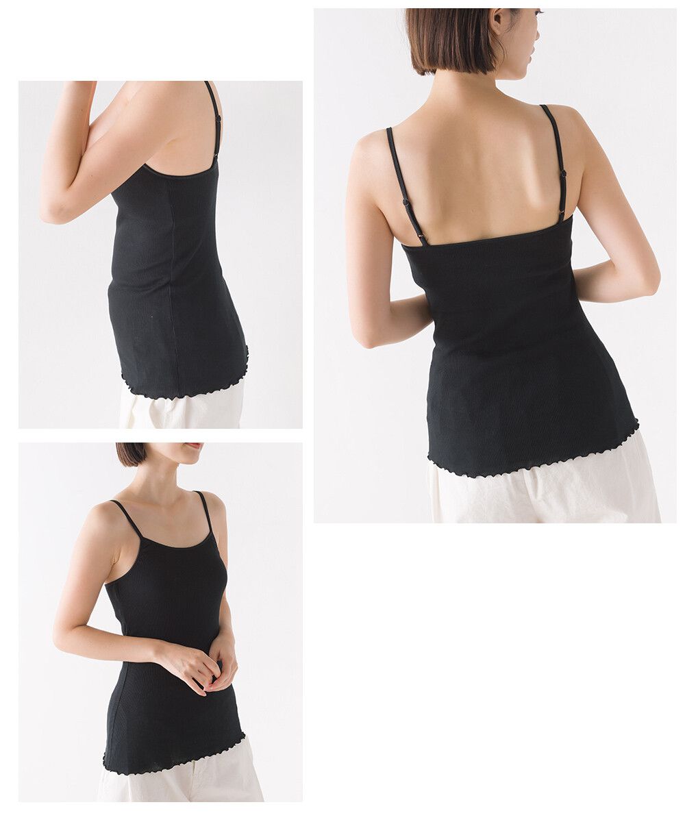 日本 OMNES - 100%棉彈力羅紋無袖上衣/內搭(附Bra)-黑