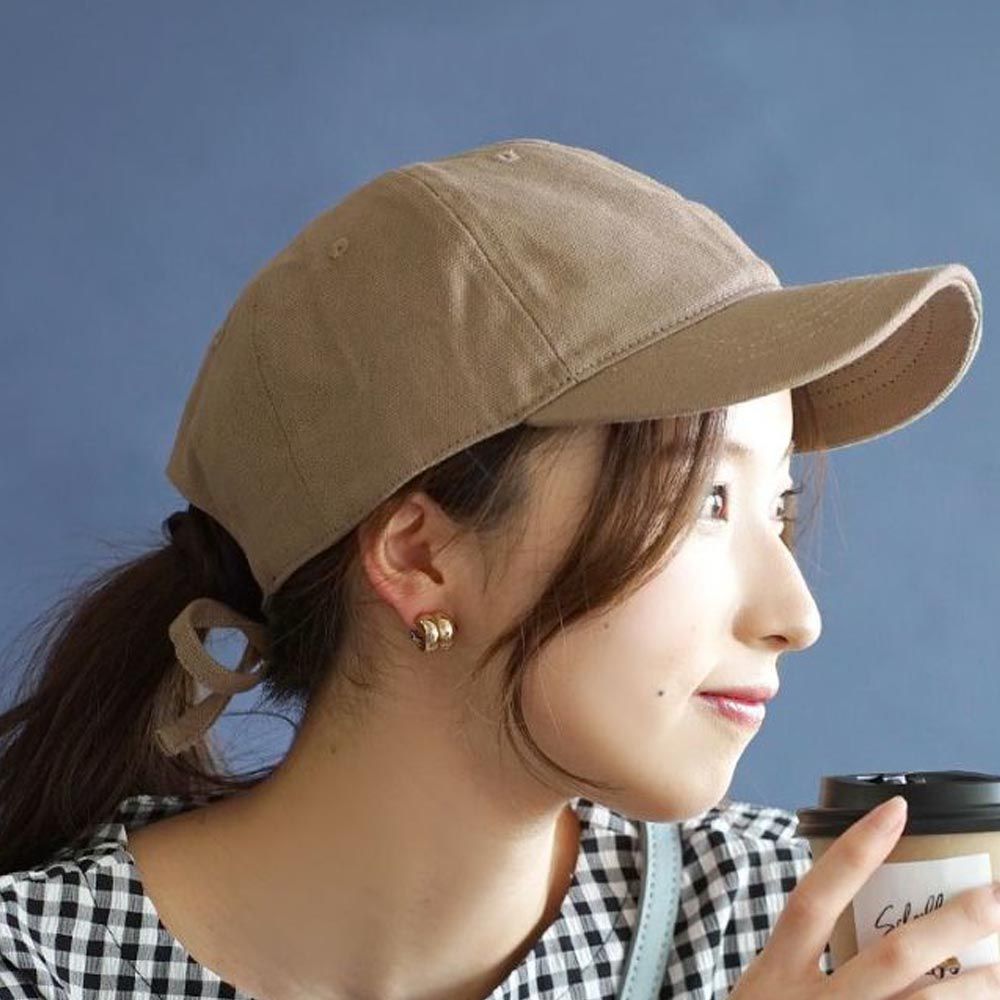 100%棉 厚磅可愛後綁帶老帽/鴨舌帽-淺卡其