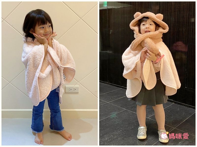 日本 AUBE - 毛茸茸保暖披肩斗篷(親子通用款)-水藍