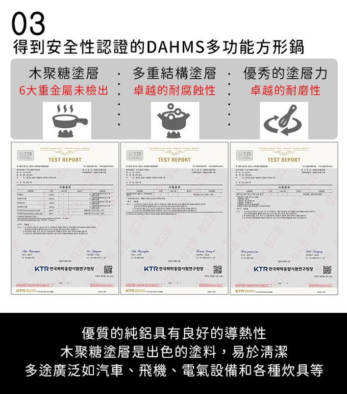 韓國 DAHM's - 韓國製露營可拆式把手方形鐵鍋5件組