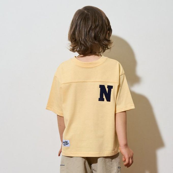 日本 b-ROOM - 正反都OK 落肩休閒T恤-字母M-水藍