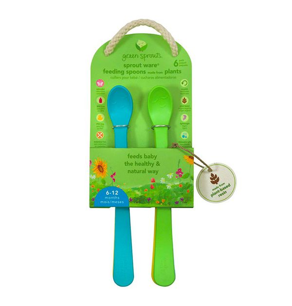 美國 green sprouts - 小綠芽寶寶學習吃飯湯匙6入組-水藍組