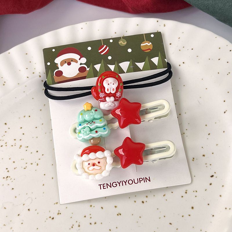 聖誕節造型可愛髮夾+髮圈(3入)-兔兔手套髮圈