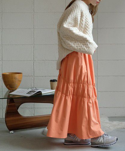 日本 Bou Jeloud - 不規則皺縮設計長裙-橘