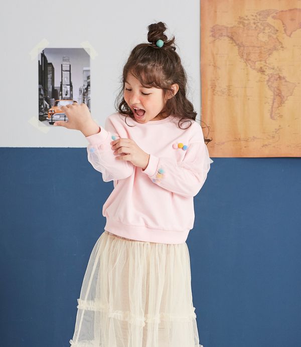 麗嬰房 Little moni - 圓領毛球造型上衣-粉紅