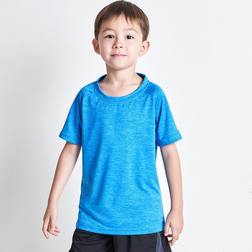 GIAT - 兒童吸排透氣運動短袖上衣-花紗款-天藍色