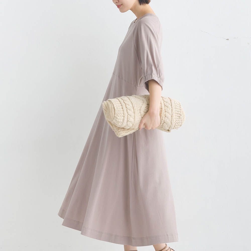 抗透汗 皺褶氣球短袖洋裝-淺粉杏