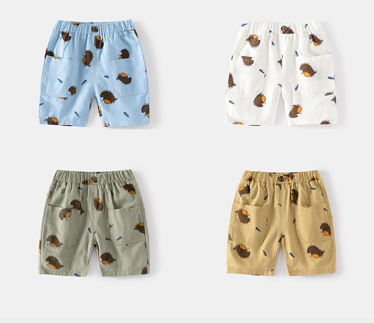 WELLKIDS - 腰鬆緊休閒五分褲-刺刺恐龍-軍綠色