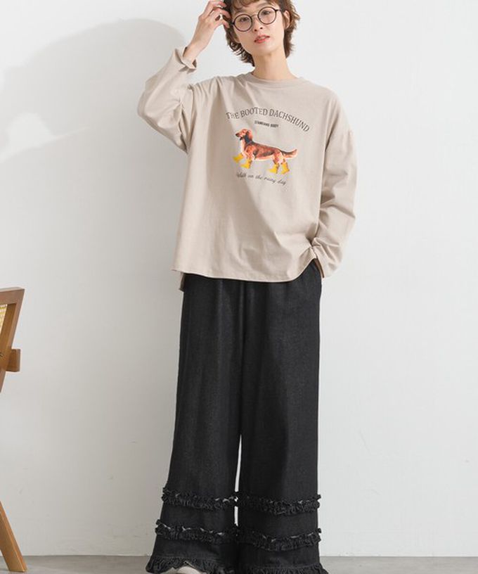 日本 Lupilien - 16支天竺棉休閒長袖上衣-狗狗雨鞋-卡其棕