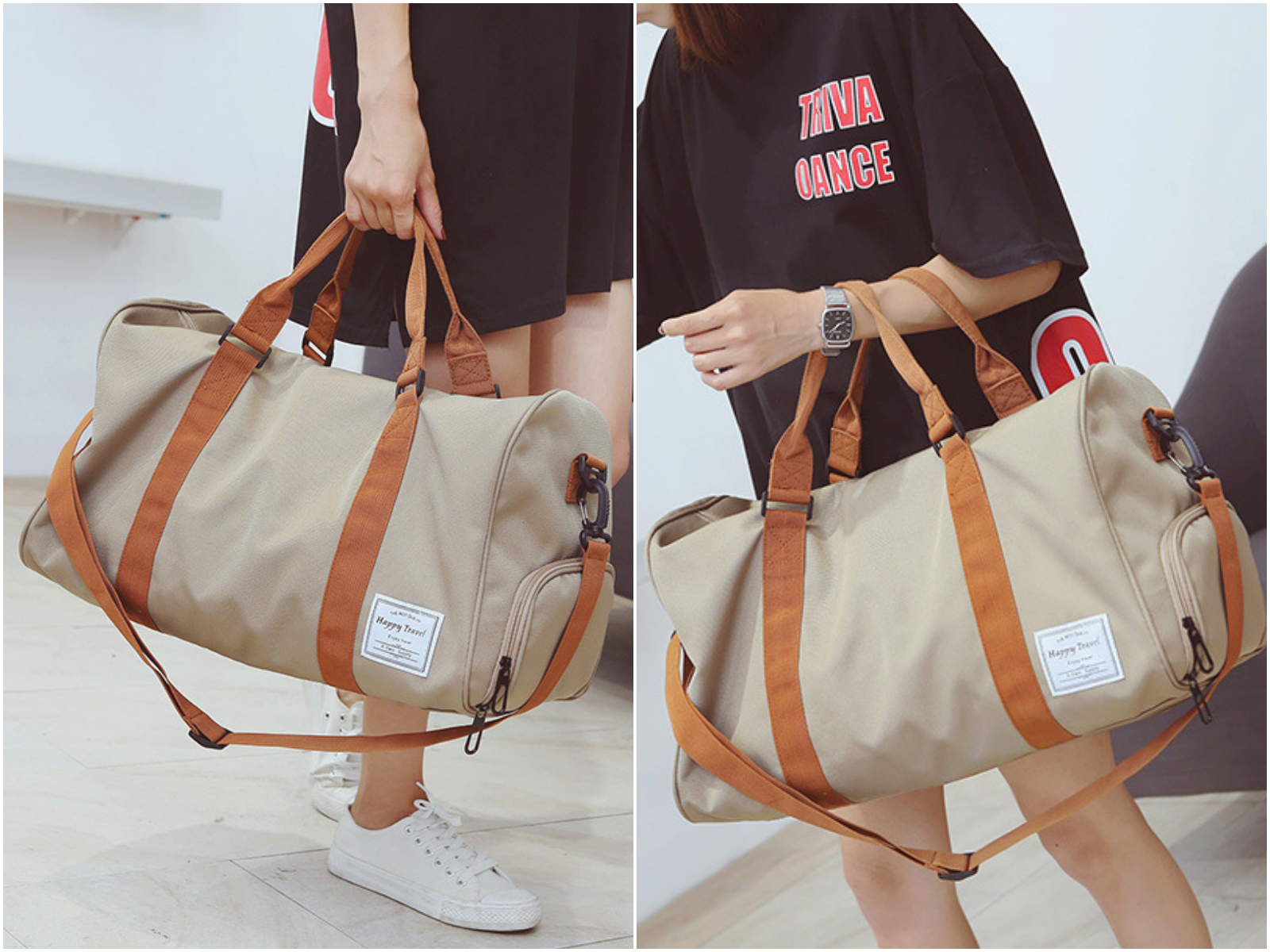 牛津布2way側背包-卡其棕