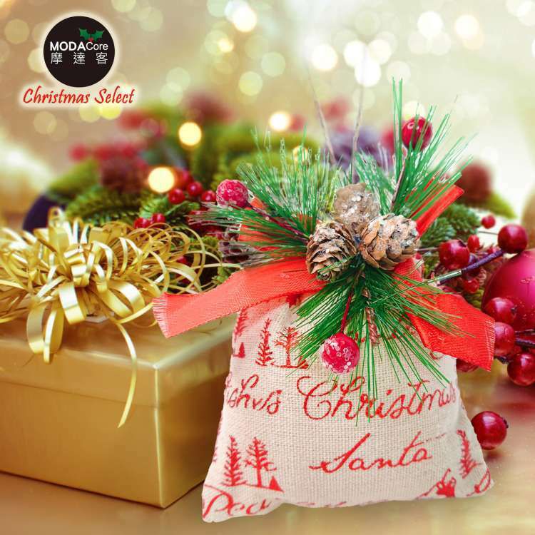 MODACore 摩達客 - 聖誕裝飾小布包禮物袋吊飾三入組-米色系
