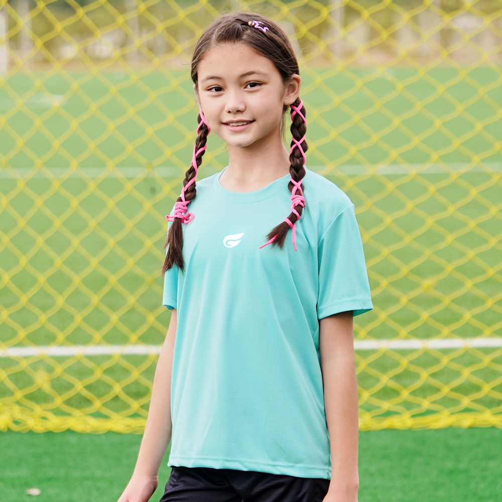 兒童盾形速乾排汗衣-短袖款-湖水藍