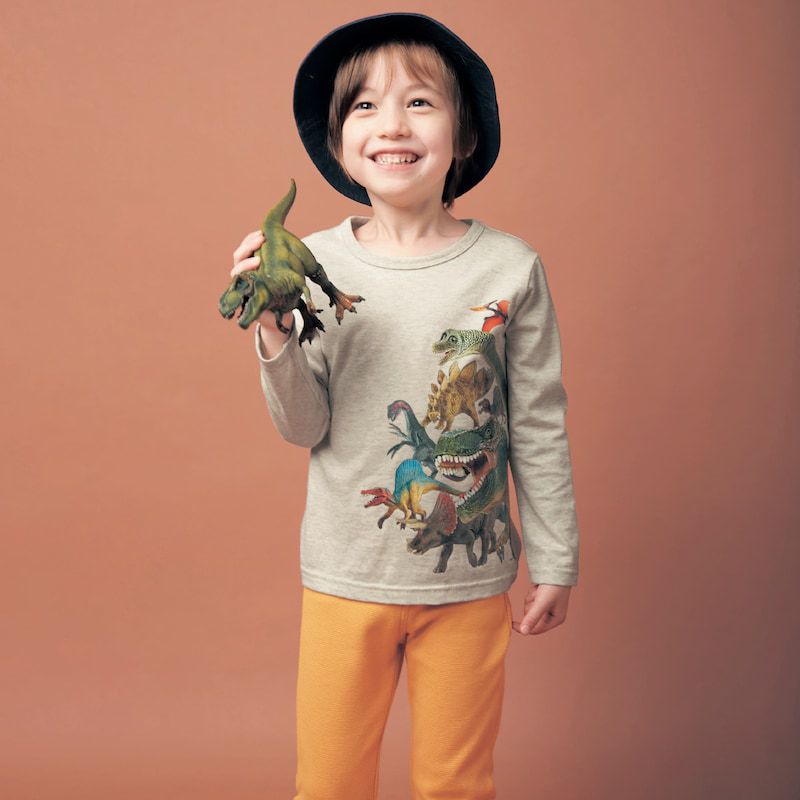 日本千趣會 - Schleich系列  GITA 純棉印花長袖上衣-帥氣暴龍-黑