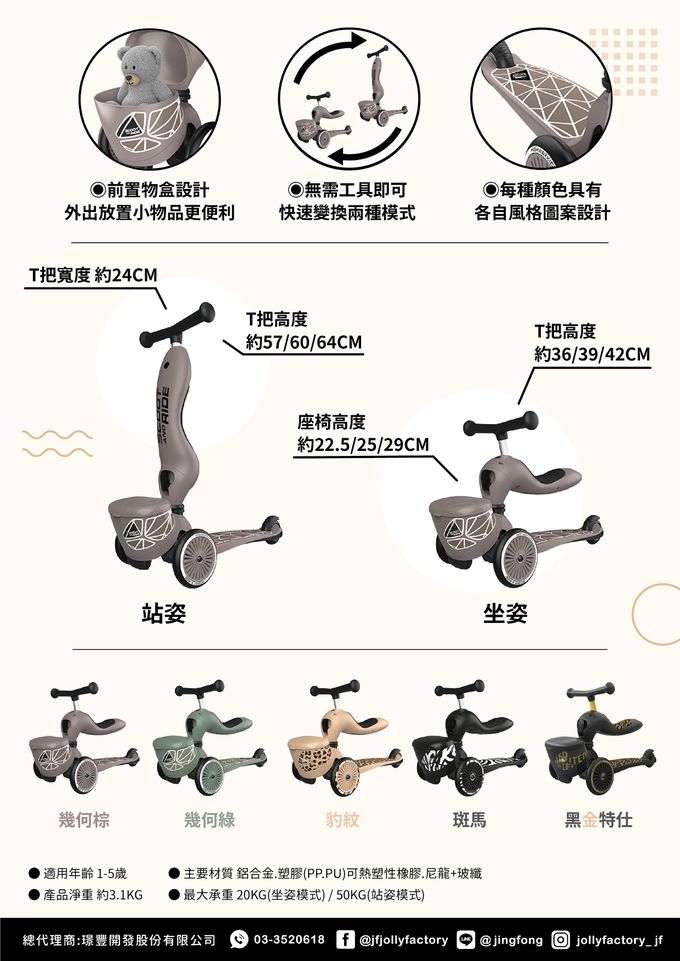 奧地利 Scoot & Ride - KICK 1 Lifestyle 滑步滑板車 幾何綠