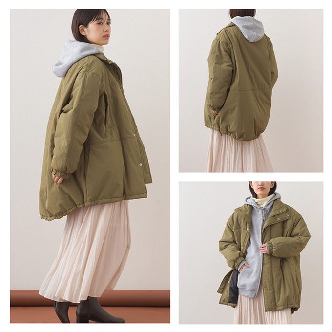 日本 OMNES - 蓬鬆厚感科技羽絨大衣保暖外套-軍綠