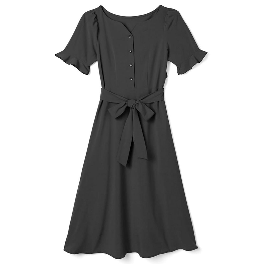 日本 GRL - 美背露腰蝴蝶結綁帶短袖洋裝-時尚黑