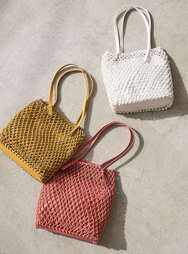 日本 GRL - 百搭編織手提袋(附同色系收納袋)-米