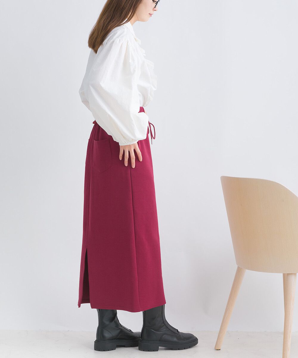 日本女裝代購 - 俐落腰綁帶彈性開叉長裙-軍綠