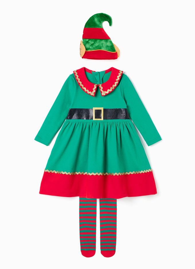 韓國 OZKIZ - (附尖帽,內搭褲)聖誕精靈女孩洋裝