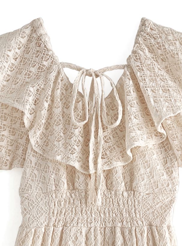 日本 GRL - 浪漫時光蕾絲雕花短袖洋裝-黑 (F)