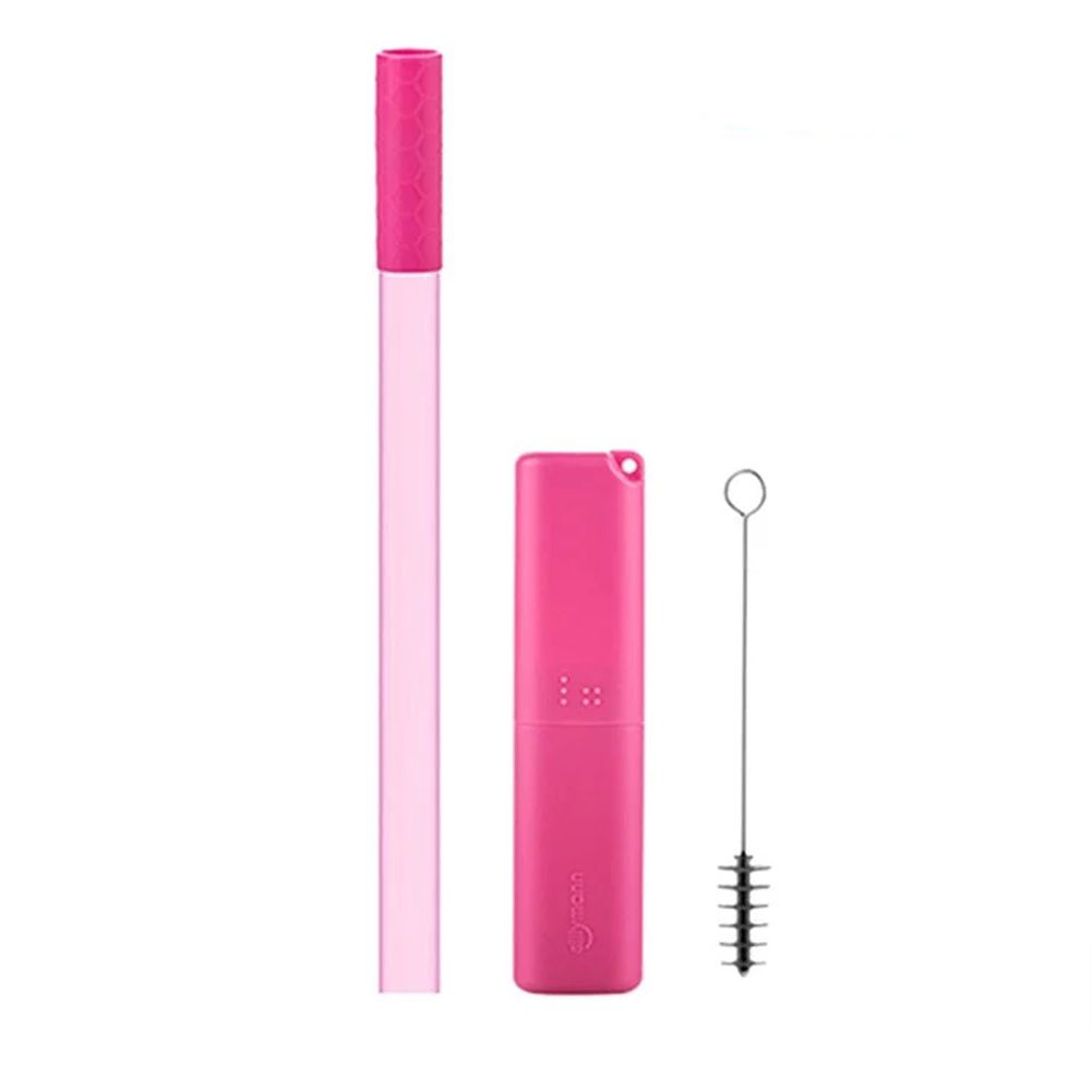 韓國 sillymann - 100%鉑金矽膠攜帶型珍珠吸管套裝-粉色