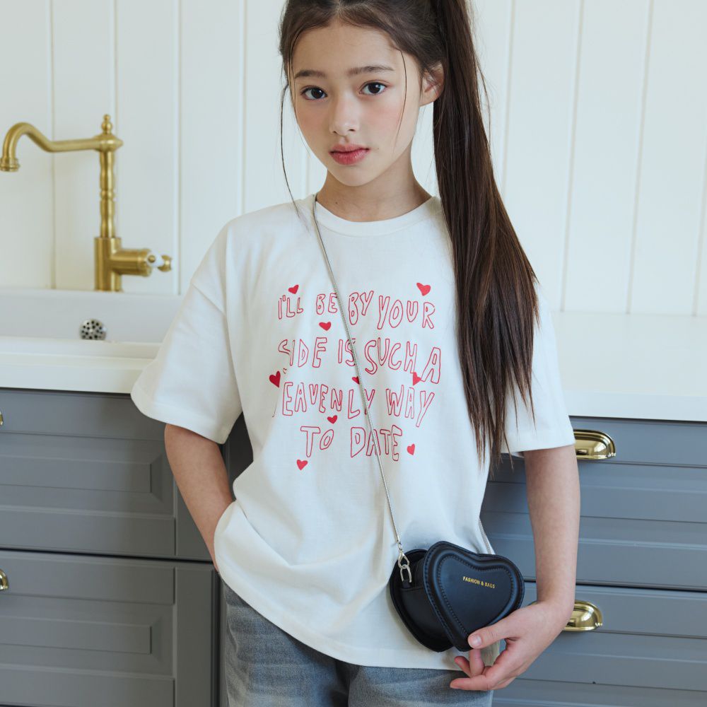 sm2 愛心點綴文字印純棉短袖上衣-白