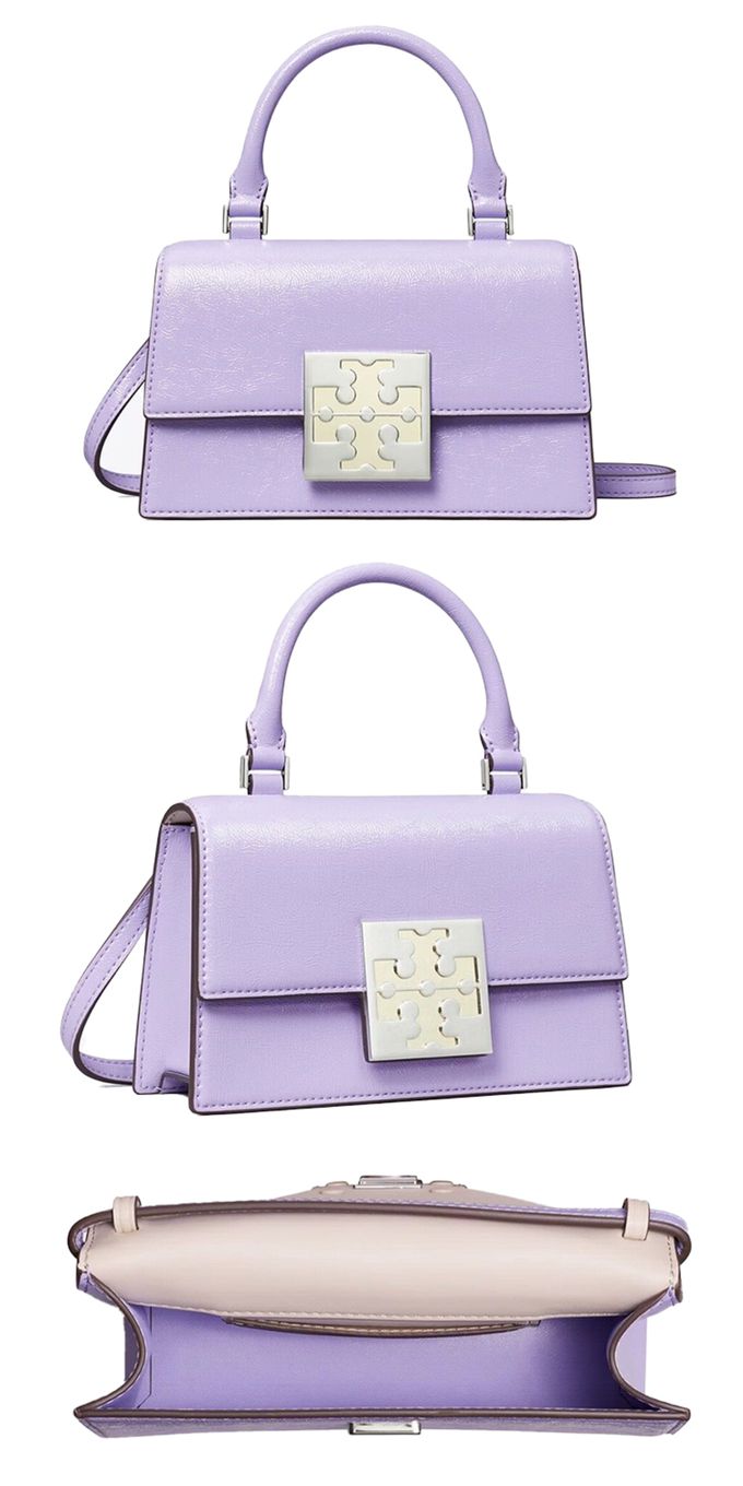 TORY BURCH - 簡約皮革翻蓋斜背包 (粉紫)