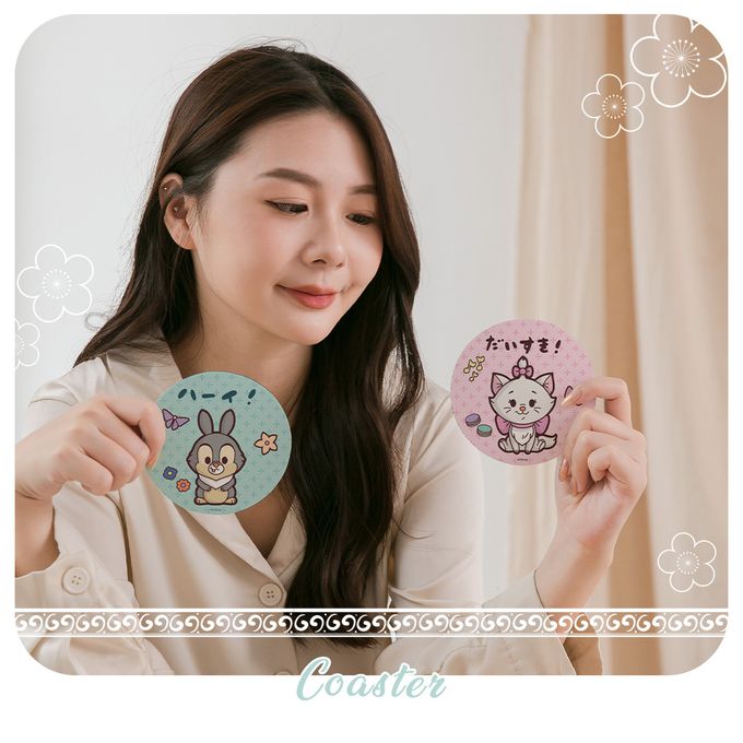 收納王妃 - 迪士尼 Disney 動物系列【瑪麗貓和桑普】 珪藻土軟式吸水杯墊-二入組10X10X0.5CM