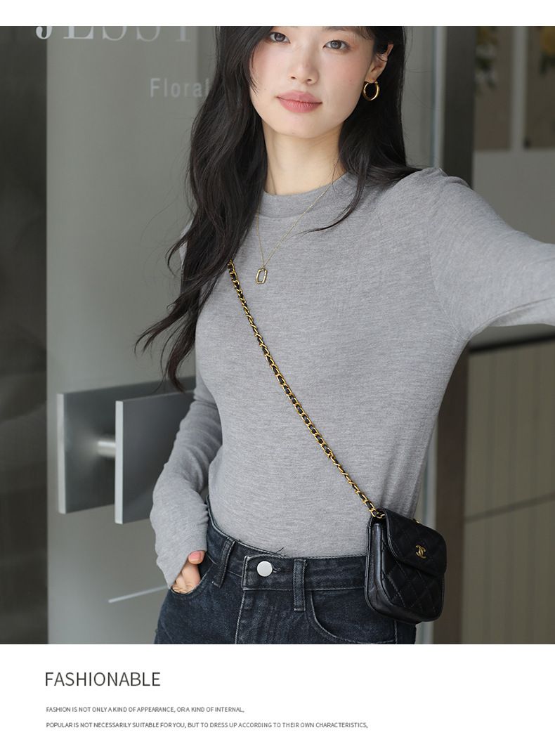 2%羊毛絨高領長袖上衣-高領-棕色