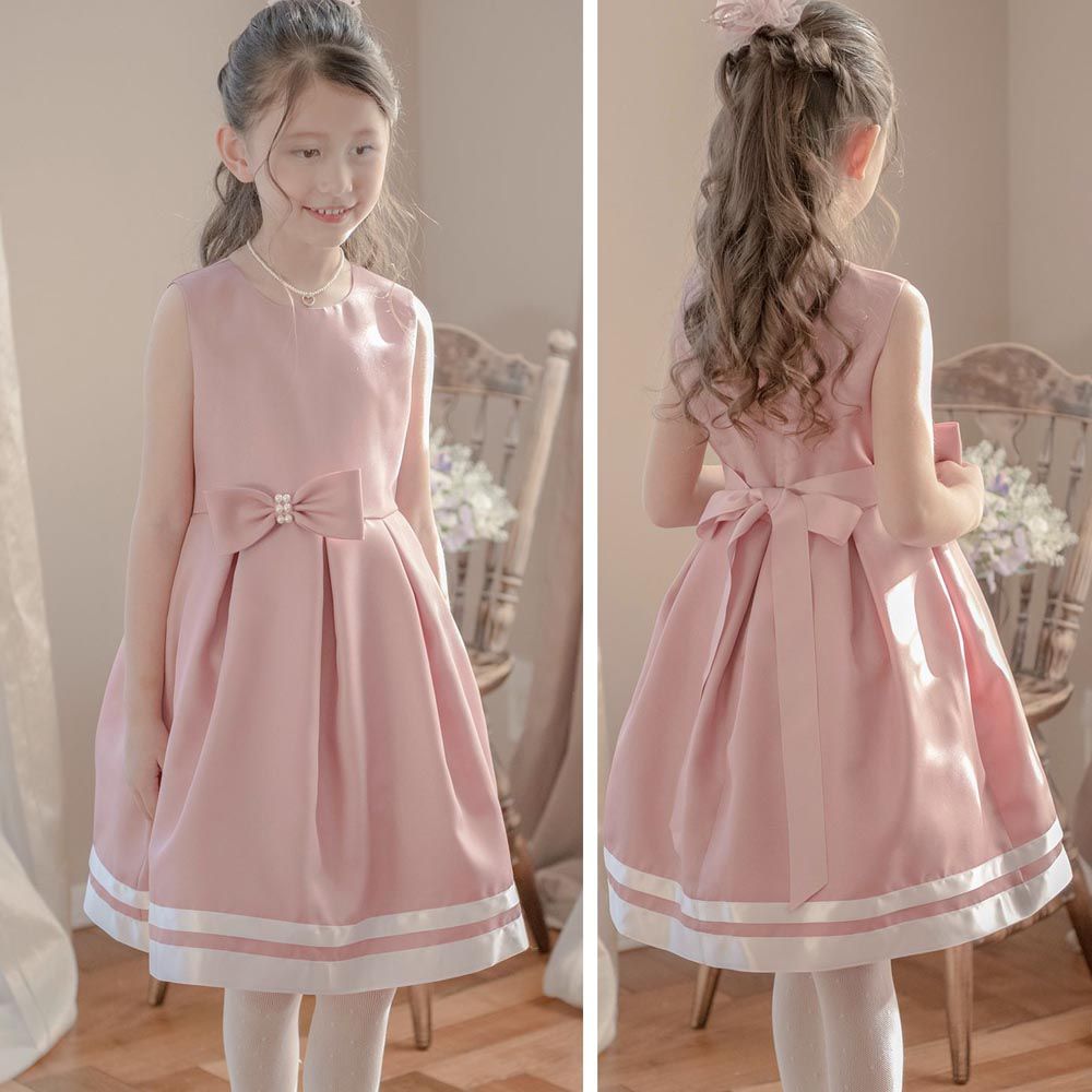 日本 Catherine Cottage - 珍珠蝴蝶結簡約法式洋裝/小禮服-粉紅