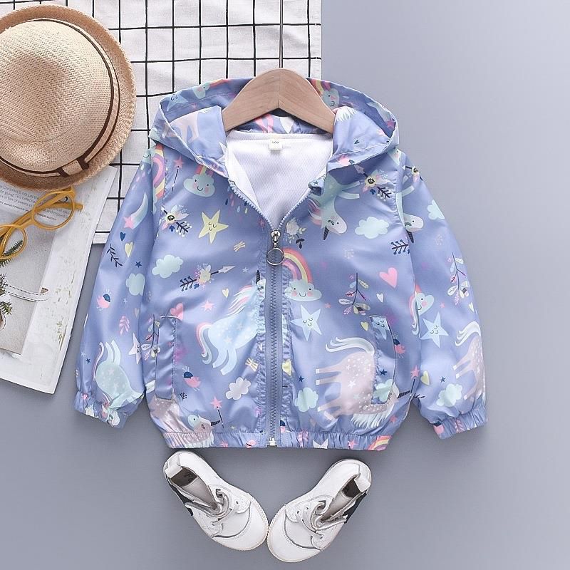 兒童連帽防風外套-星星+彩虹+獨角獸-粉色