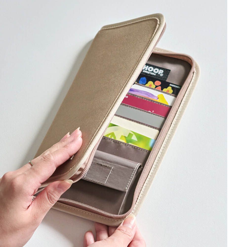 存摺護照卡片多用途收納包-(防盜設計)-淺卡其