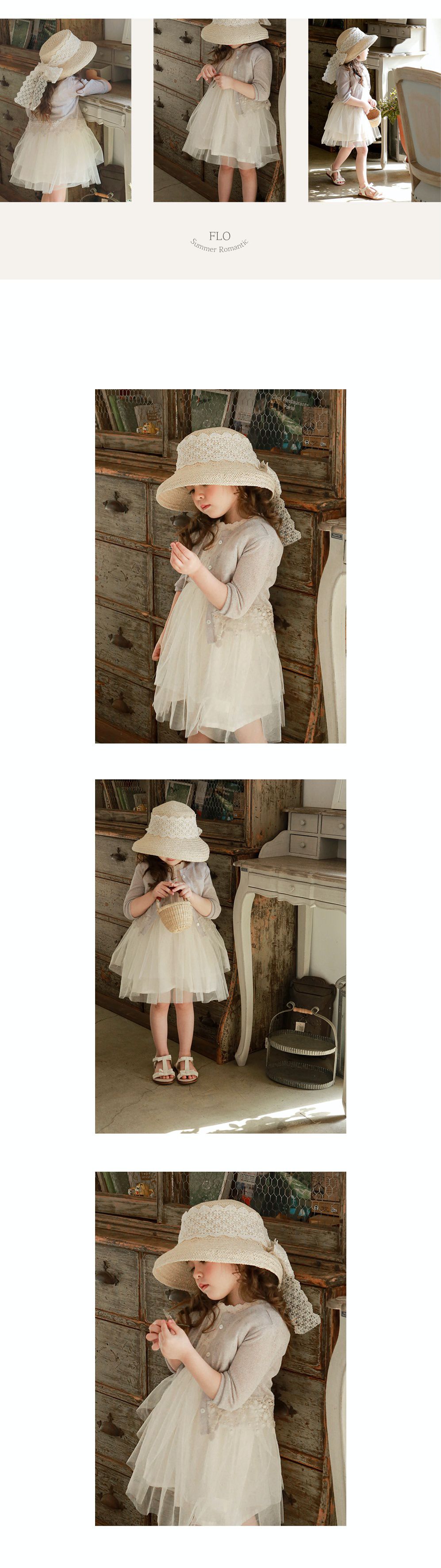 韓國 Puellaflo - 古典風透膚雕花網紗洋裝-米白