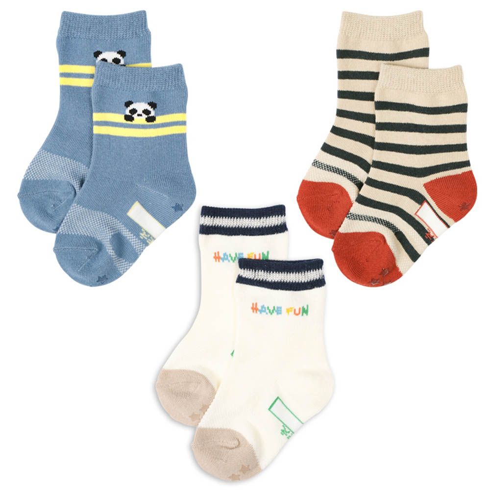 中長襪3雙組-熊貓-藍色 (9~14cm)