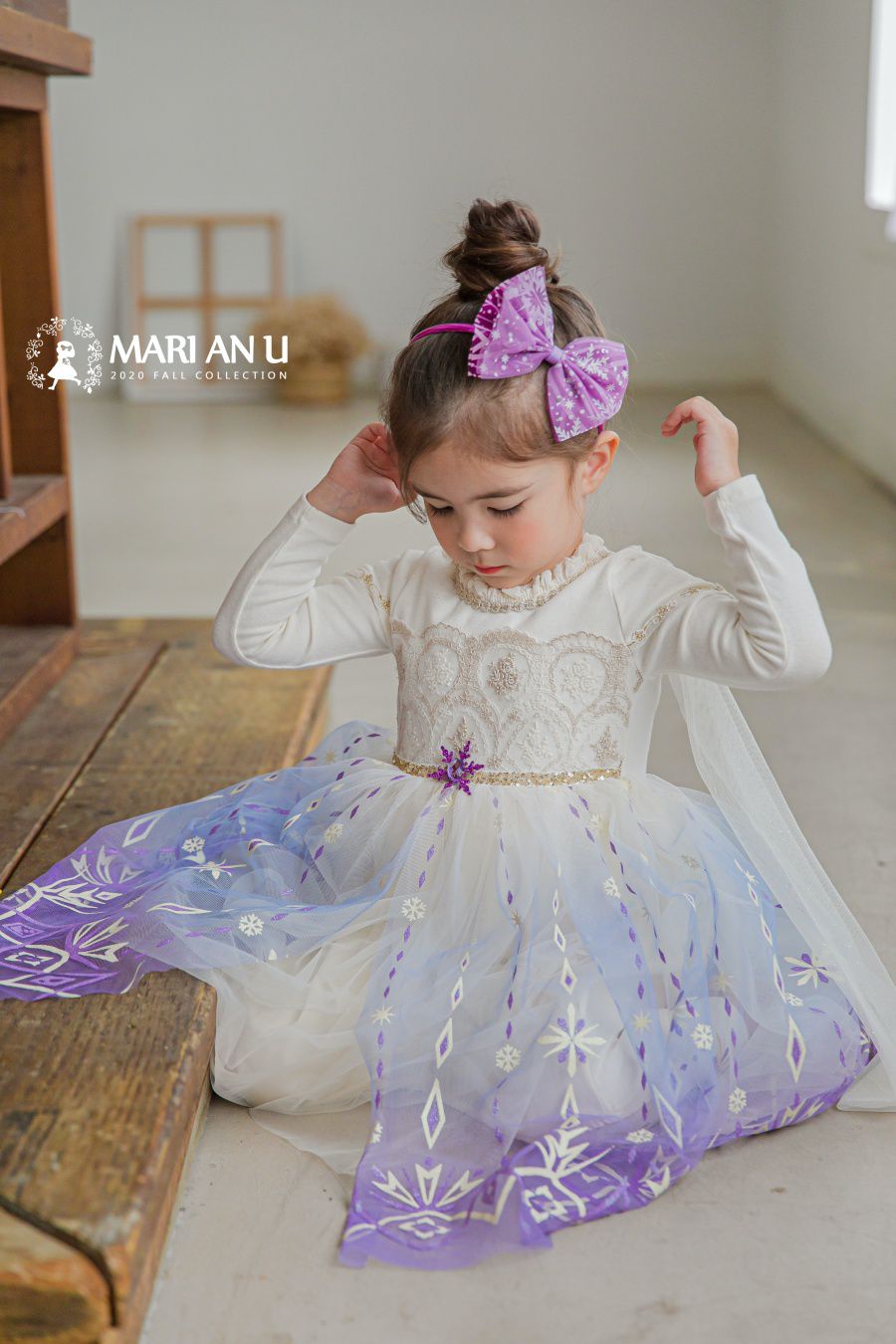 韓國 mari an u - 冰雪女王艾莎洋裝(披風可拆)-冰晶白