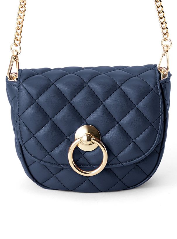 日本 GRL - 馬鞍形格紋金屬鏈小包/側背包-黑