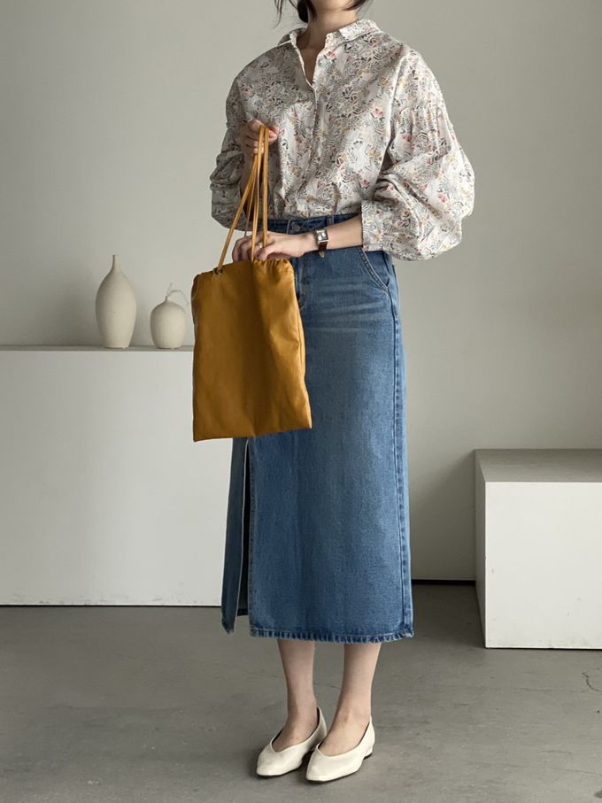 韓國女裝連線 - 花草圖樣翻領拼接長袖襯衫-象牙白 (FREE)