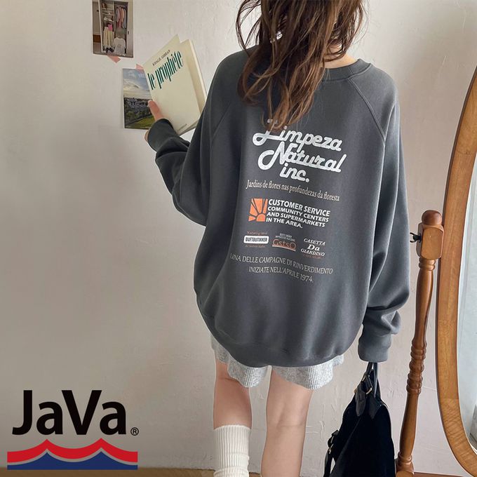 日本 Classical Elf - Java 背後美式logo裏起毛長袖上衣-米灰