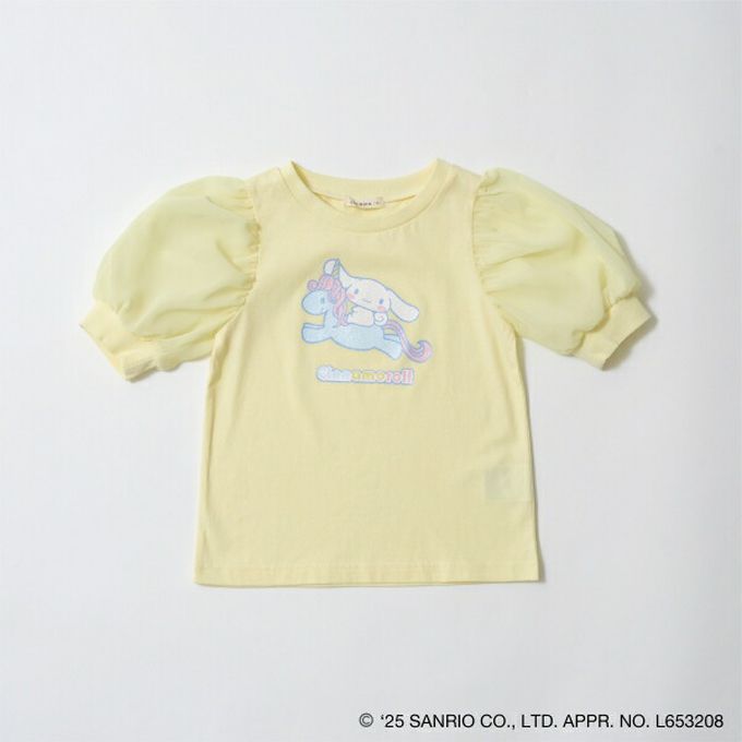 日本 Lycee mine - 閃亮印花雪紡泡泡袖上衣-卡通人物大耳狗-米白