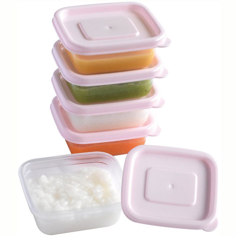 akachan honpo - 離乳食品保存容器-方形S號-粉紅色-5個入/60ml