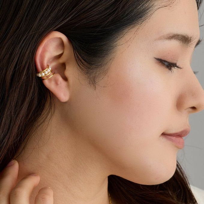 日本 Melody Accessory - 日本製 小巧珍珠線條耳骨夾-銀