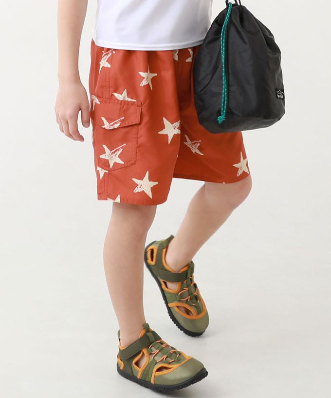 日本 devirock - 90%抗UV 鬆緊印花沙灘褲/泳褲(含內褲)-格子-黑白