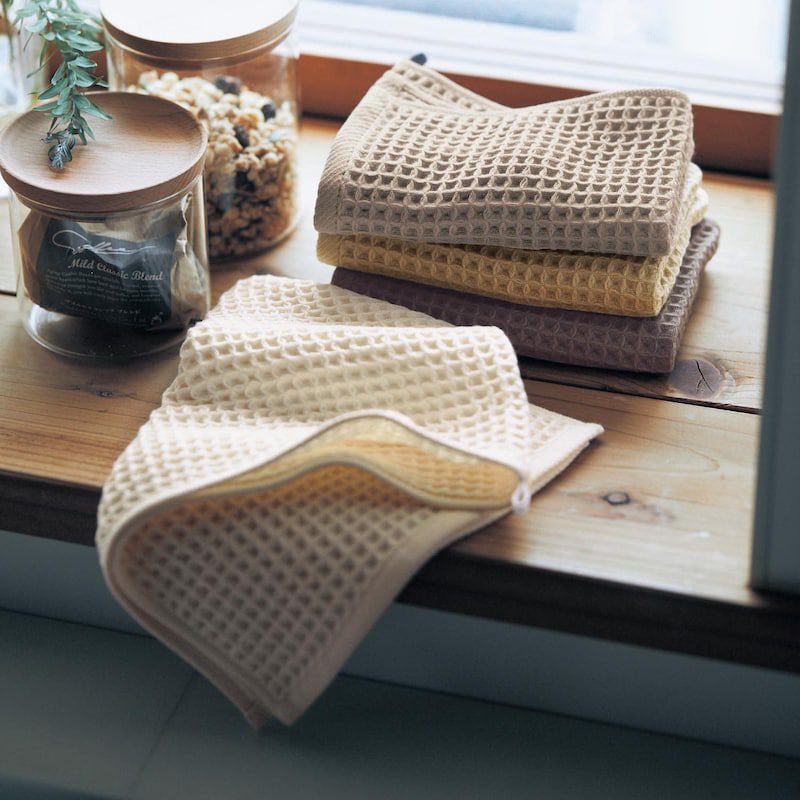 日本千趣會 - 100%棉 鬆餅紋速乾可吊掛擦手巾-淺卡其 (22x70cm)