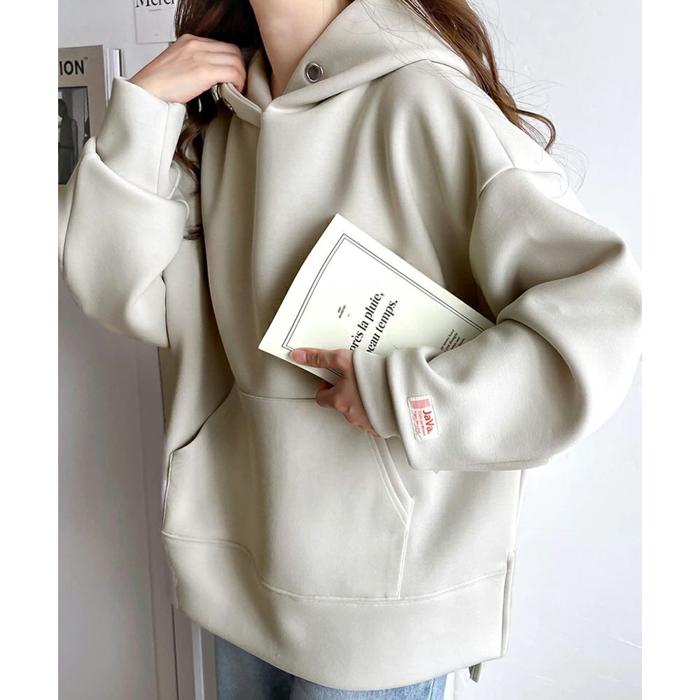 Java 舒適空氣棉長袖帽T-淺杏棕