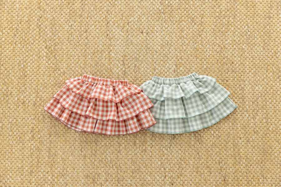 韓國 Orange Mom - 格子蛋糕裙-灰綠