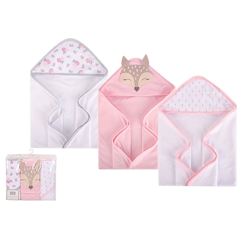 美國 Luvable Friends - 嬰幼兒動物造型連帽浴巾/包巾3入超值組 (送禮自用兩相宜)-粉色斑比