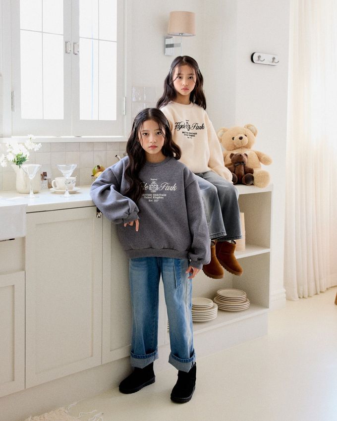 韓國 sm2 - (內磨毛)學院風格長袖大學T-灰