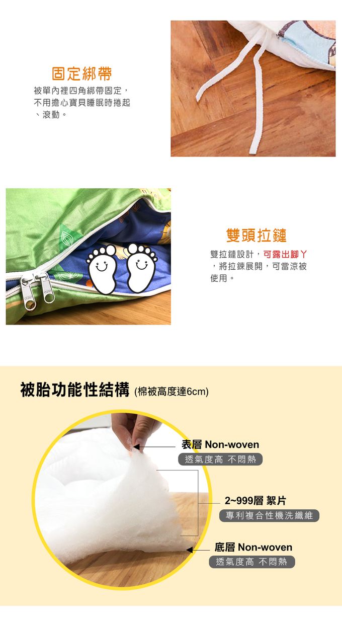 鴻宇 HongYew - 防螨抗菌100%美國棉鋪棉兩用兒童睡袋-旅行家-2022-綠