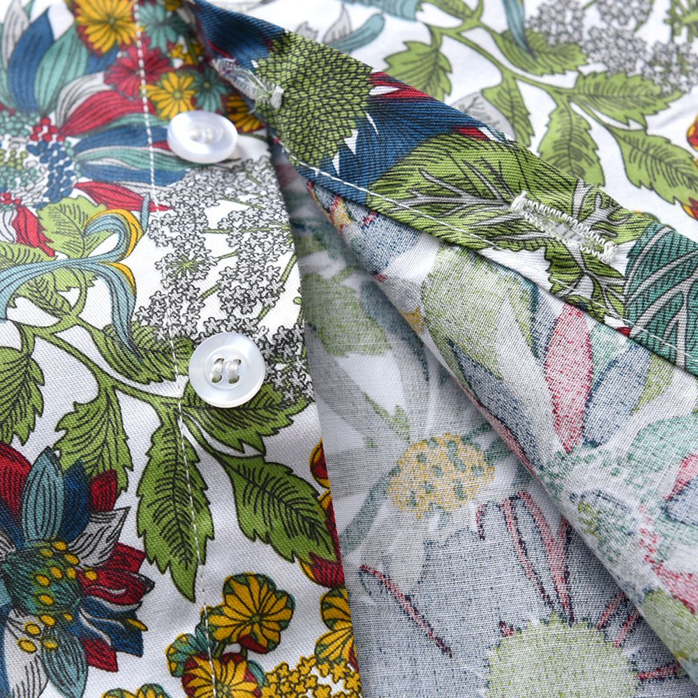 小紳士短袖襯衫套裝套裝(兄妹裝)-繽紛花朵-綠+藍+白